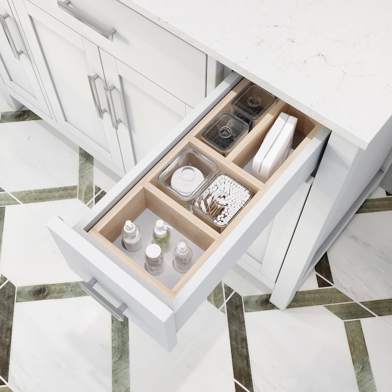 Kate 48-in Solid Hardwood Bathroom Vanity with Power Bar and Drawer Organizer