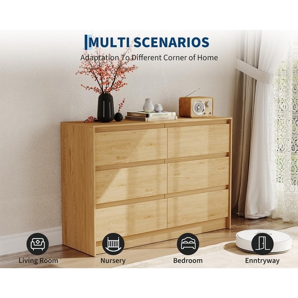 Drawer Handle Less Design Farmhouse 6 Drawer Dresser 47 Inch Wide Chest of Drawers Handle-Less ...