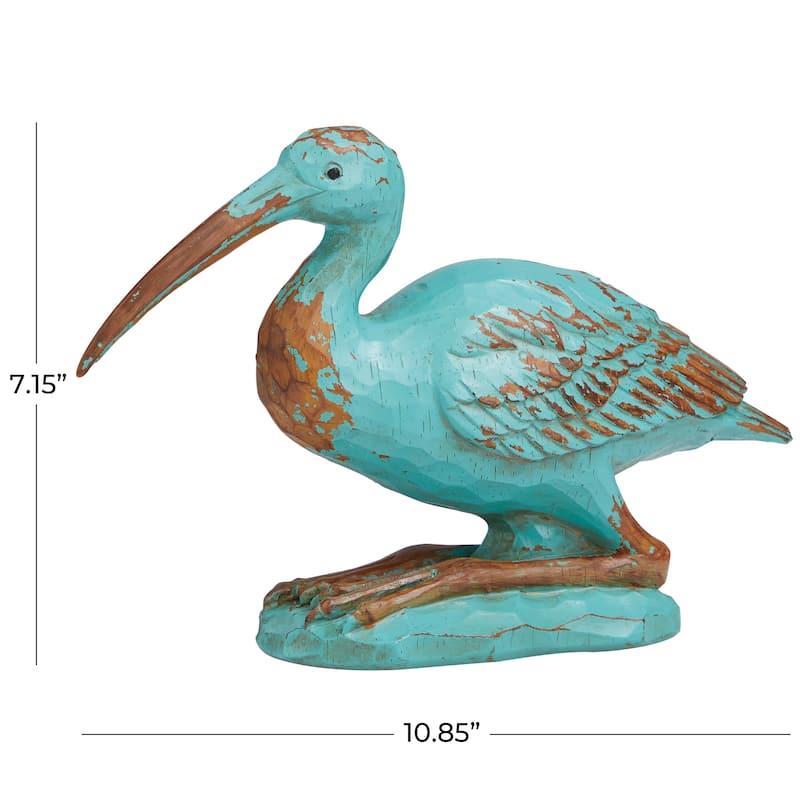 Teal Polystone Distressed Bird Decorative Sculpture with Brown Wood Inspired Accents