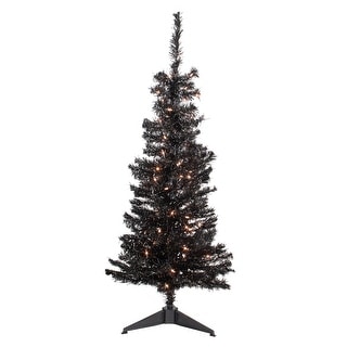 4' Pre-Lit Black Artificial Tinsel Christmas Tree Clear Lights