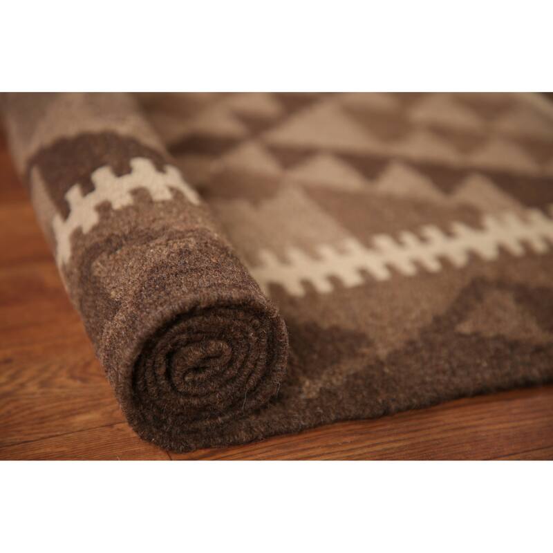 Brown Reversible Kilim Area Rug Hand-woven Wool Carpet - 3'2" x 4'9"