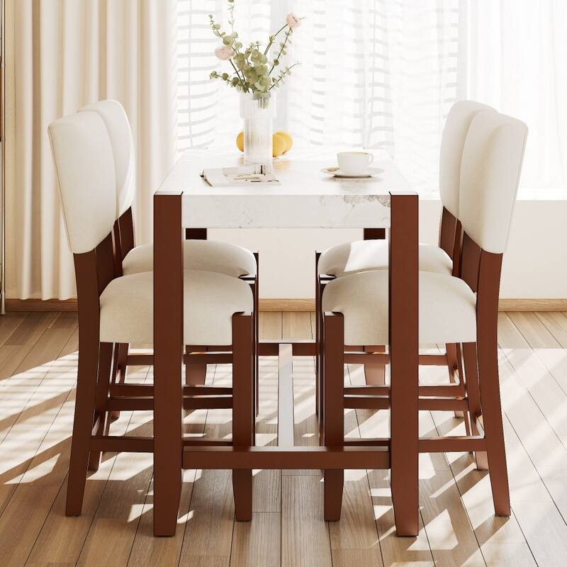 5-piece Mid-century Modern Dining Set with 4 Upholstered-Seat Chairs - Brown