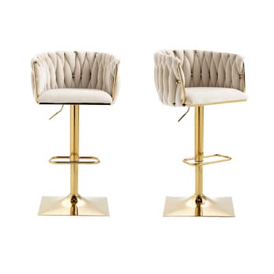 Vintage Velvet Bar Stools with Back and Footrest 2PC/SET,Adjusatble Seat Height from 25.6-32.68 Inch