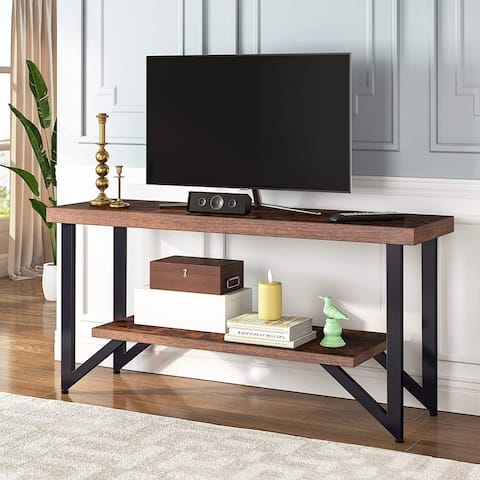 Industrial 55" TV Console Table with Storage Shelves, TV Stand Entryway Table
