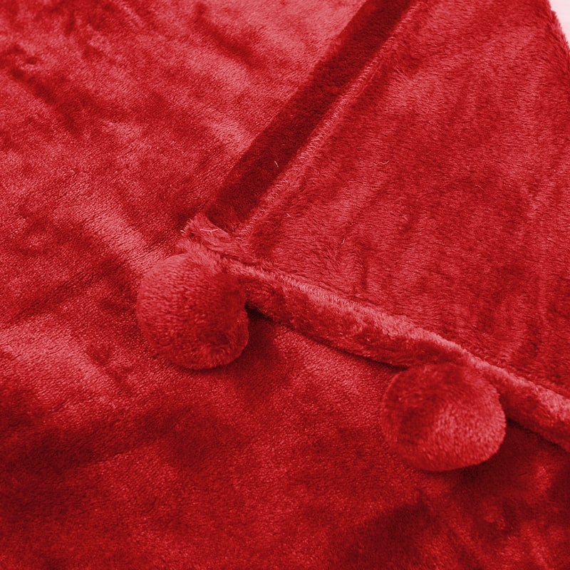 Pompom Flannel Fleece Throw