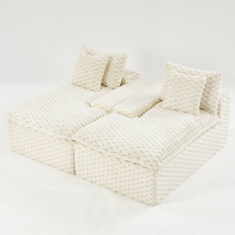 Lazy Reclining Sofa Turtle Velvet Modular Sleeper Sectional Sofa Bed with Double Chaise Lounge and Full Compressed Sponge