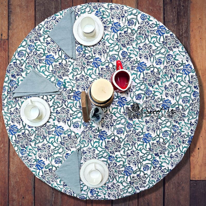 Block Print Cotton Verdant Floral Paisley Tablecloth Collection