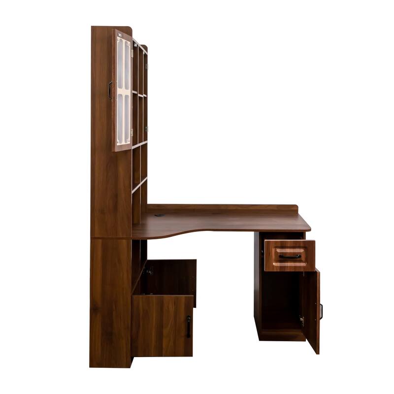 L-Shaped Corner Computer Desk for Home Office or Study desk, Study Modern Style Table with Drawers, Bookshelf & Hutch