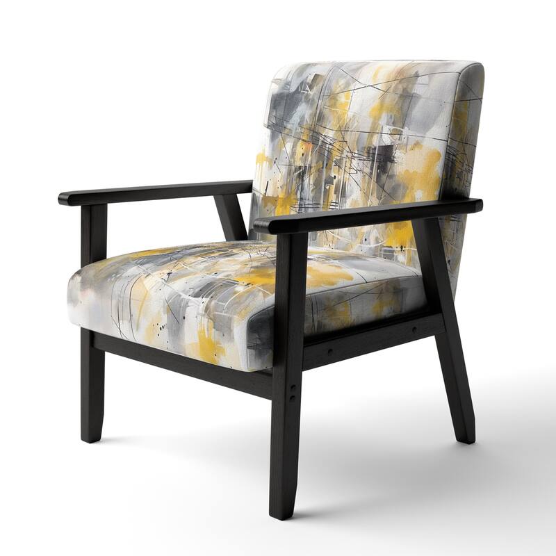 Designart "Yellow and Grey Beyond The Canvas I" Upholstered Abstract Accent Chair and Modern & Contemporary Arm Chair