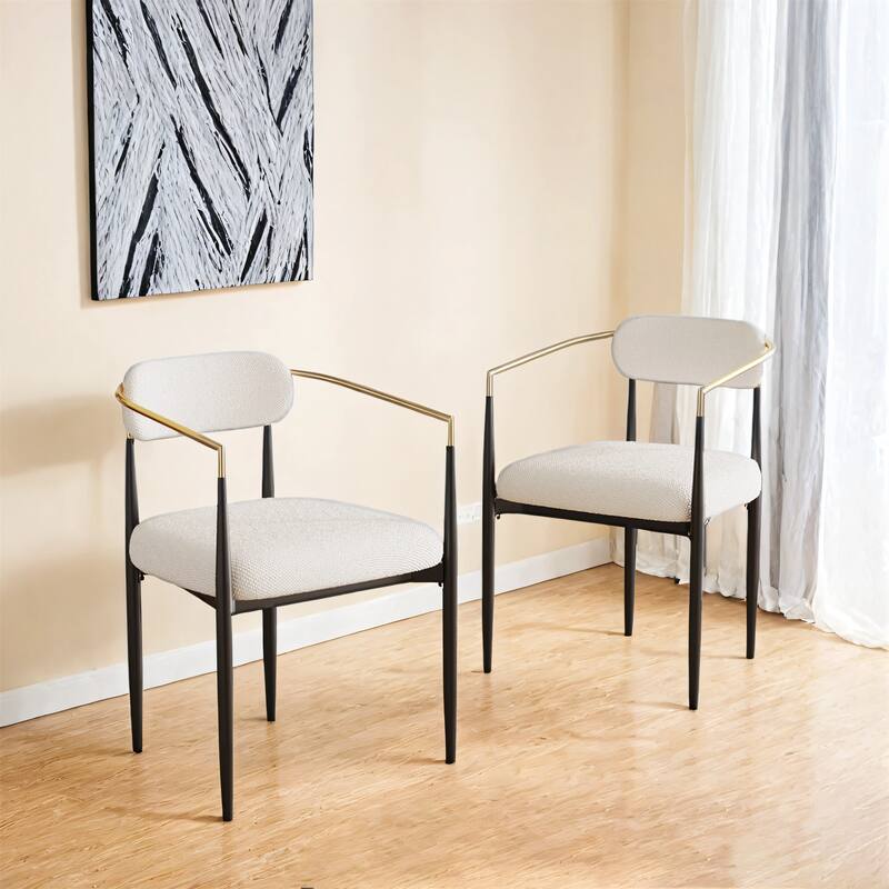 Set of 2 Modern Medieval Dining Chairs,Teddy Velvet, Metal Legs - Cream White