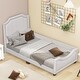 preview thumbnail 1 of 4, Linen Twin Size Upholstered Bed with Nailhead Trim
