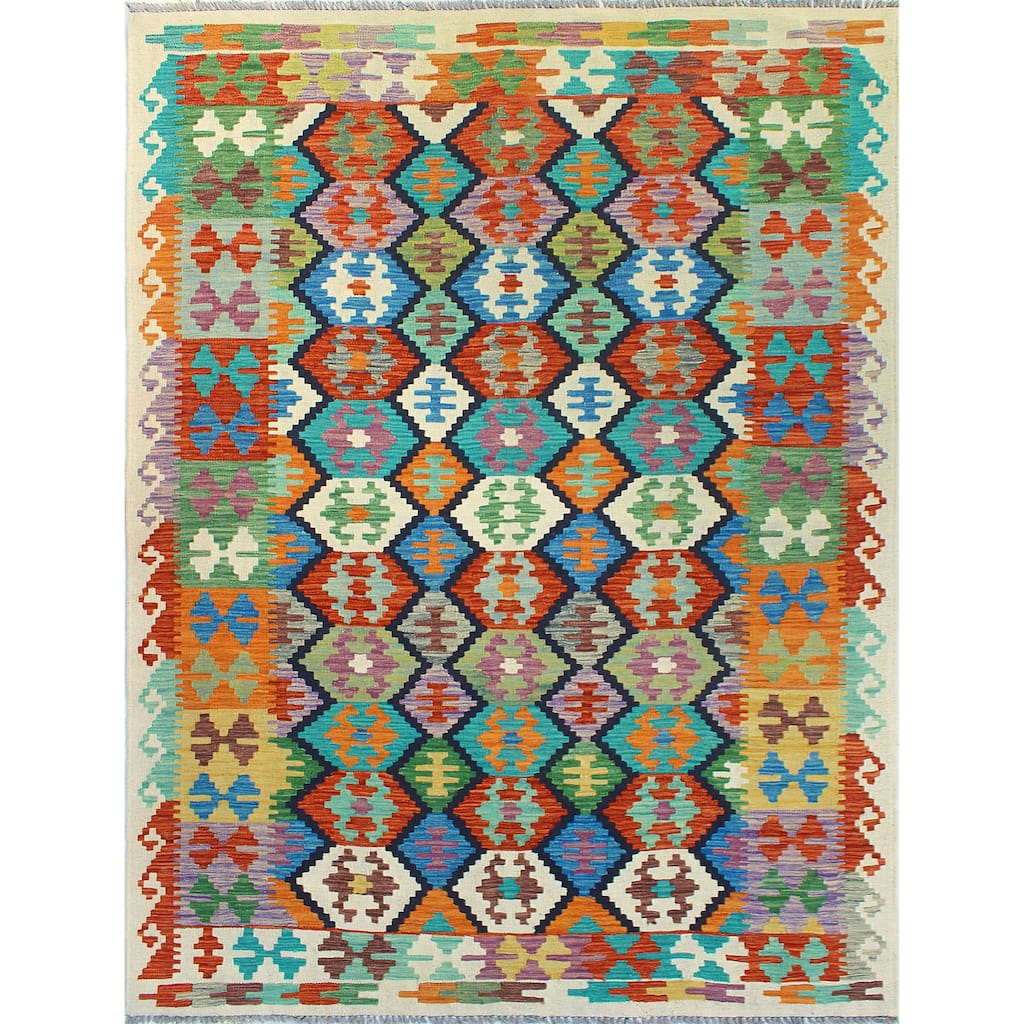 Flatweave Wakler Red/Ivory Rug - 5'7" x 7'11"