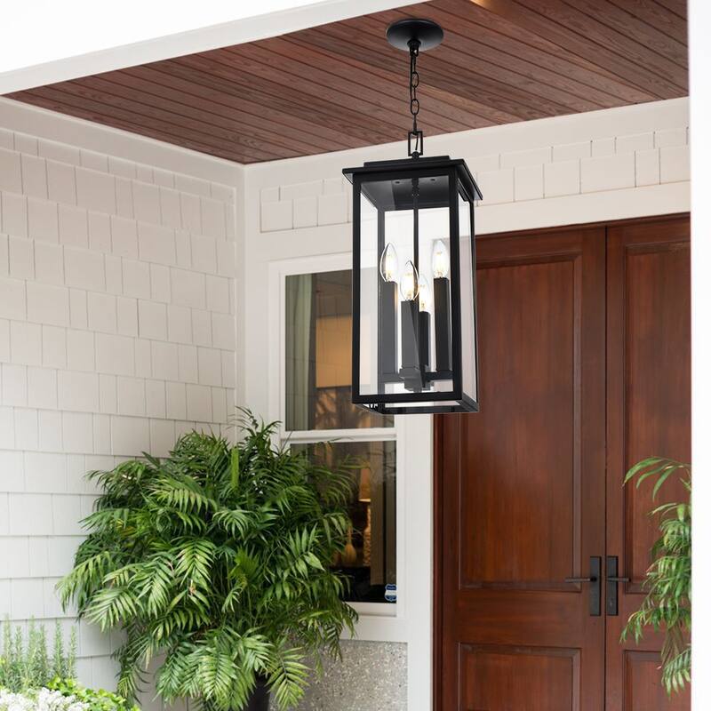 Farmhouse Outdoor Pendant Light Fixutre with Clear Glass - 4-light