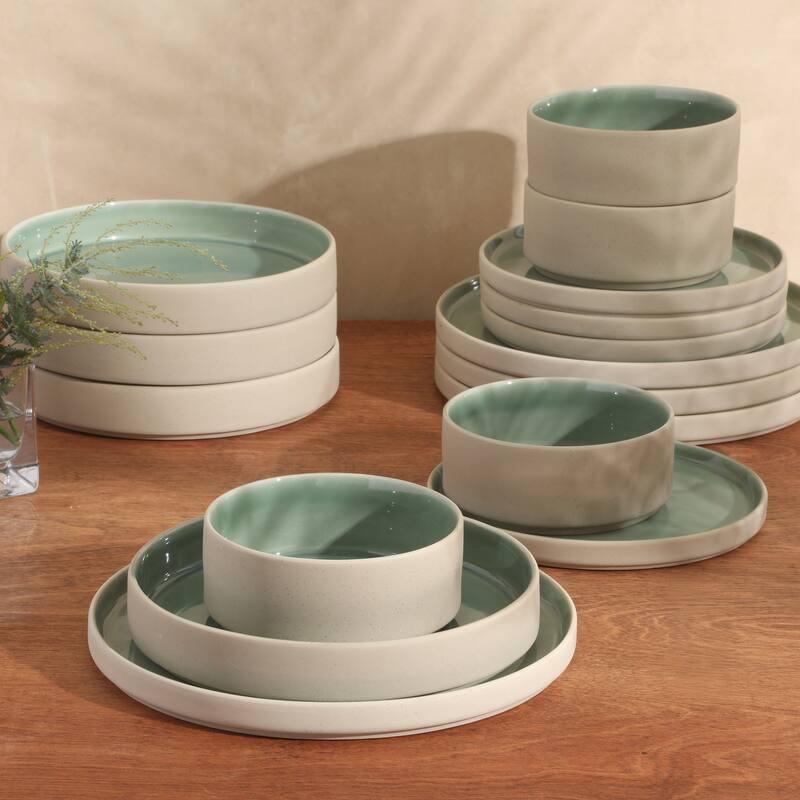 Gibson Elite Liberty Bay 16-Piece Pottery Clay Stoneware Stackable Dinnerware Set - Reactive Glaze, Service for 4