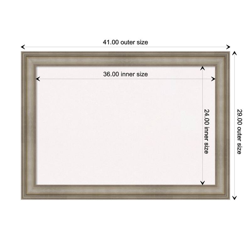Mezzanine Antique Silver Narrow Wood Framed White Corkboard Bulletin Board - Board Size 36x24
