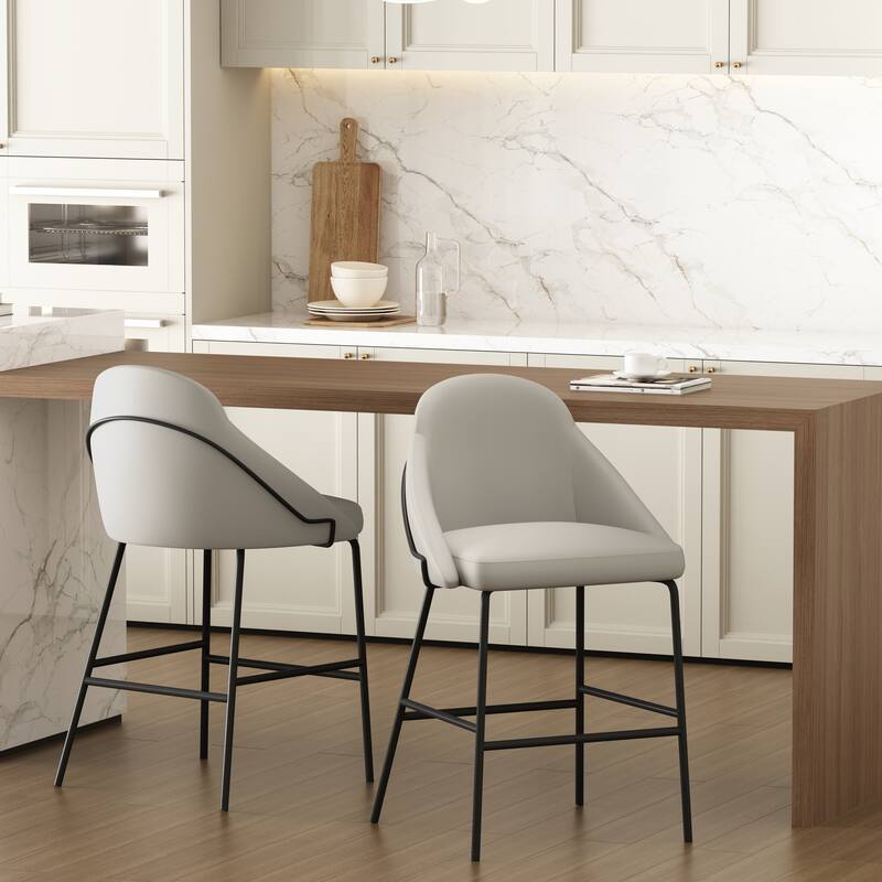 Manhattan Comfort Gracie Leatherette Counter Bar Stoool with Steel Legs - Set of 2 - Stone Black - Counter Height