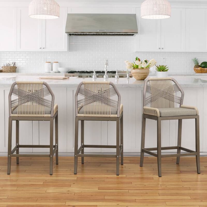 Modern Aluminum Counter Height Bar Stools, Upholstered Counter Stools with Back - 27.5"H