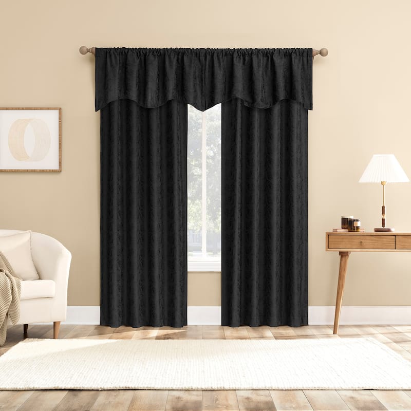 Sun Zero Bronte Floral Jacquard Total Blackout Rod Pocket 1-Piece Curtain Panel, Single Panel