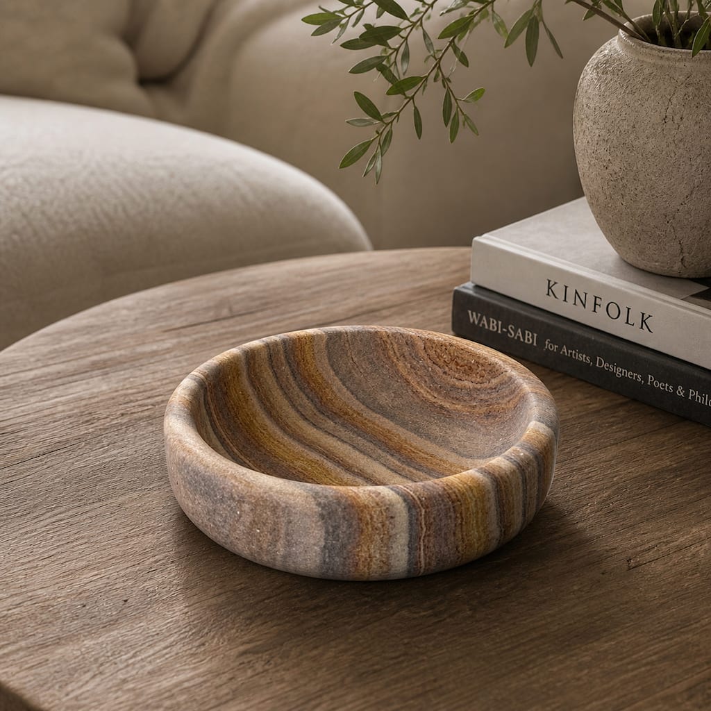 Amphora - Rainbow Sandstone Decorative Bowl - Centerpiece Accent