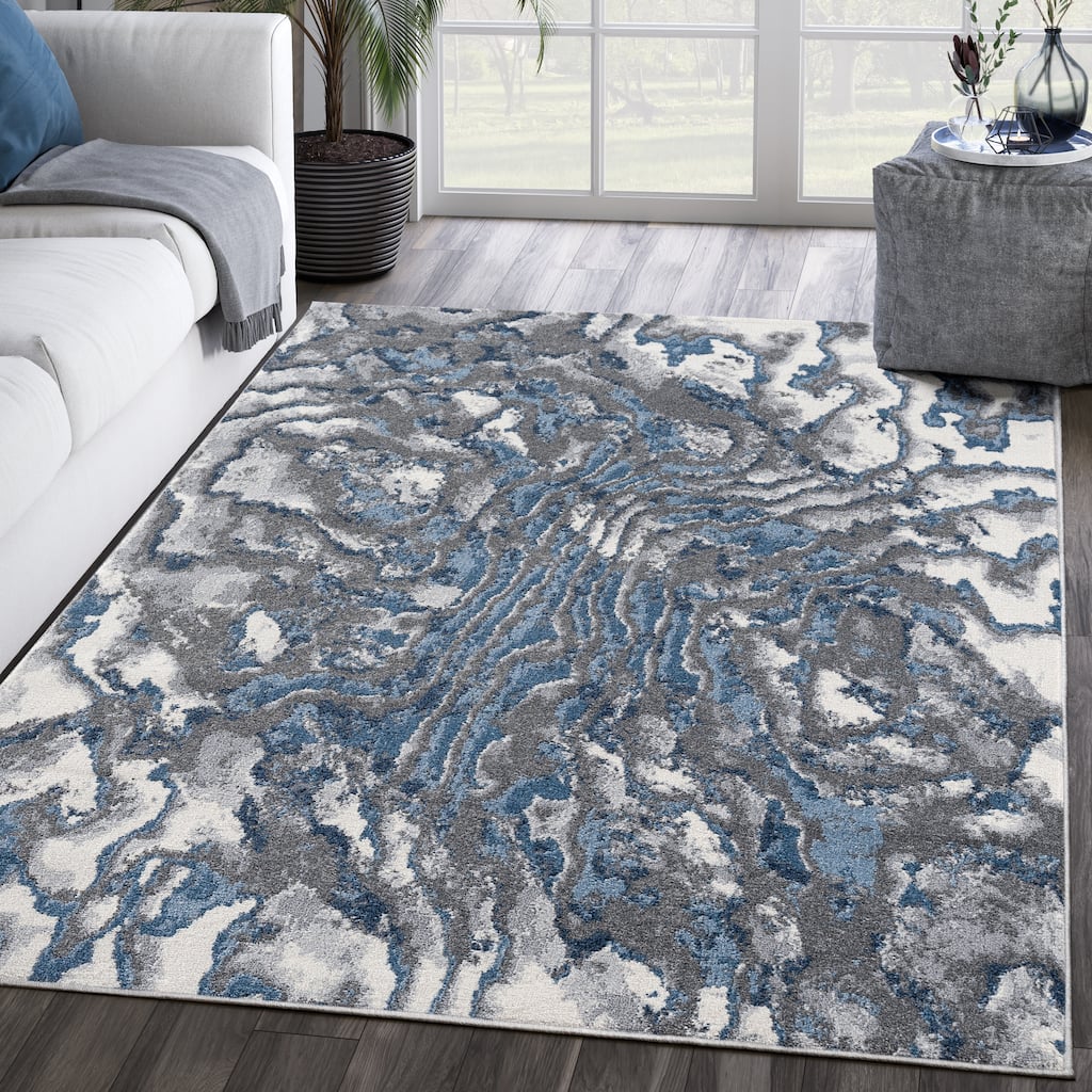Abani Rugs MIST Abstract Blue Grey Area Rug