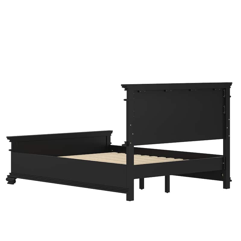 Solid Wood Retro Platform Bed with Headboard