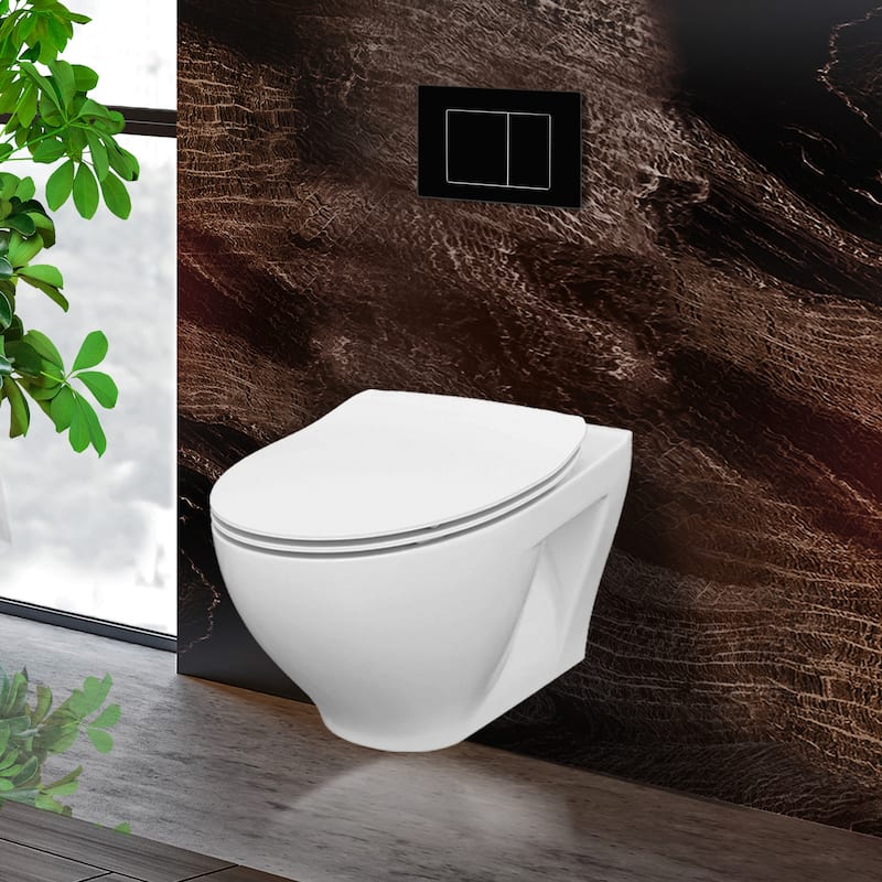 Toilet Combo Set - 20" Toilet Bowl With Soft-Close Seat, 2"x 6" Concealed Tank/Carrier System, Push Buttons Included. - Black Square - Push Plates (Plastic)