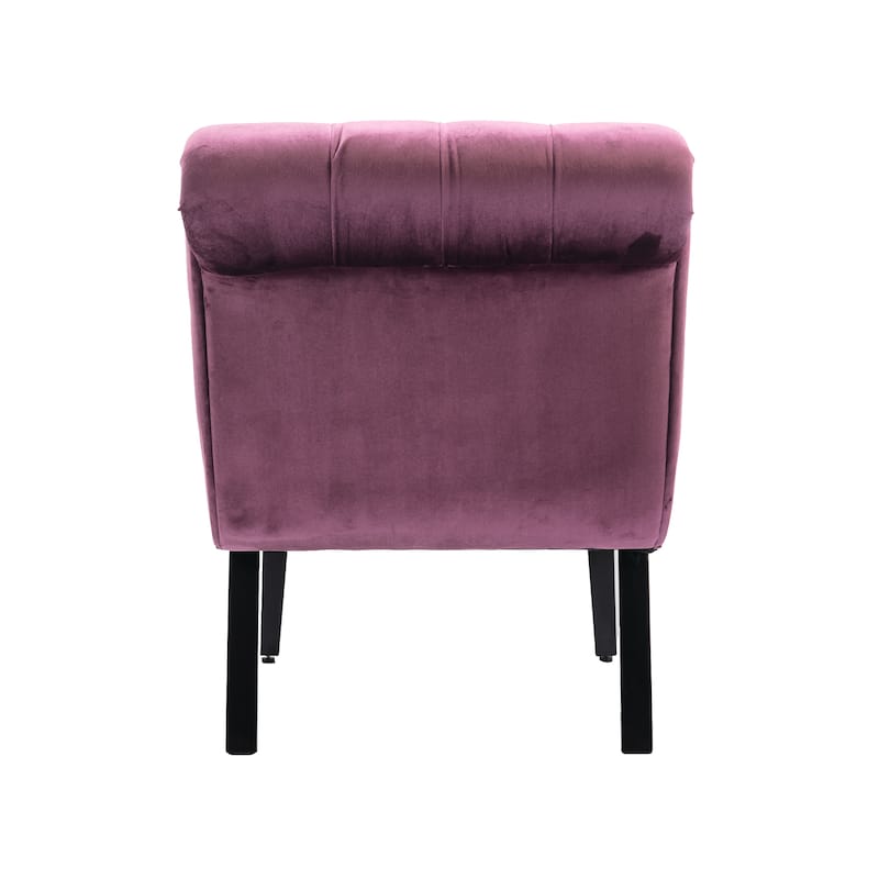 Velvet Armless Accent Chair with Wooden Legs and Thick Cushioned Seat