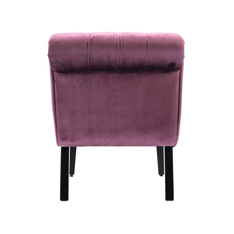 Velvet Upholstered Accent Chair Living Room Armless Leisure Lounge Chair, Comfortable Deep Buttons Backrests Chair