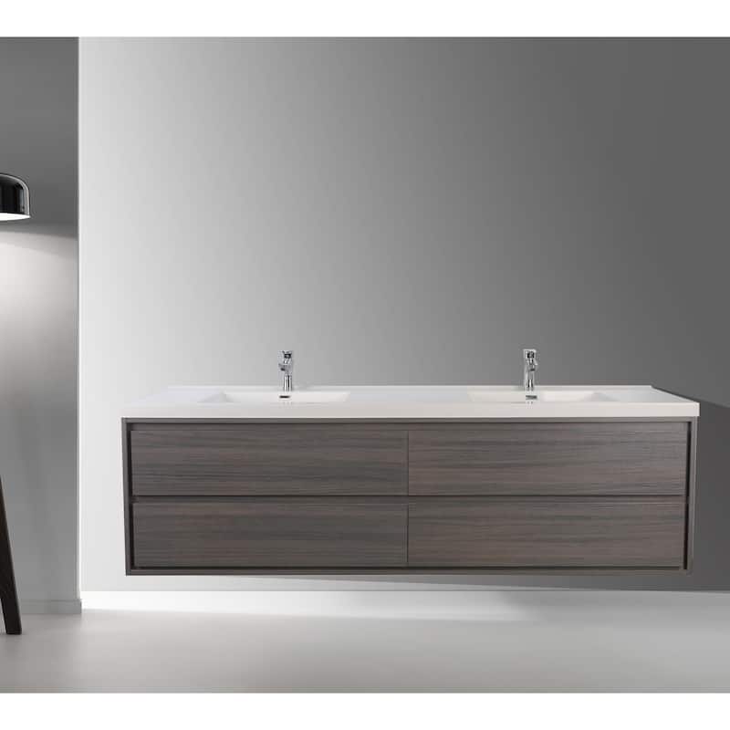 Sage 84" wall mounted bathroom vanity with double basin acrylic top - 84 - gray oak
