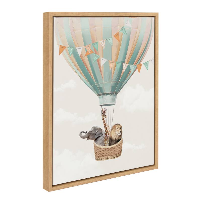 Kate and Laurel Sylvie Hot Air Balloon Travel Framed Canvas by July Art Prints - 18x24 - Natural