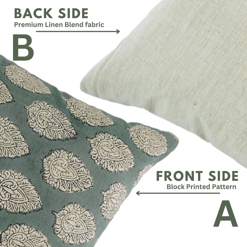 Fabdivine Soft Linen Cushion Cover Floral Block Print for Farmhouse Mustard Living Room or Office Décor, Banke Bihari