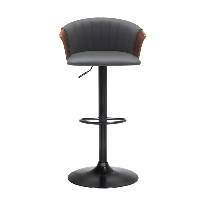 Lydia Upholstered Adjustable Wood Bar Stool with Black Metal Base