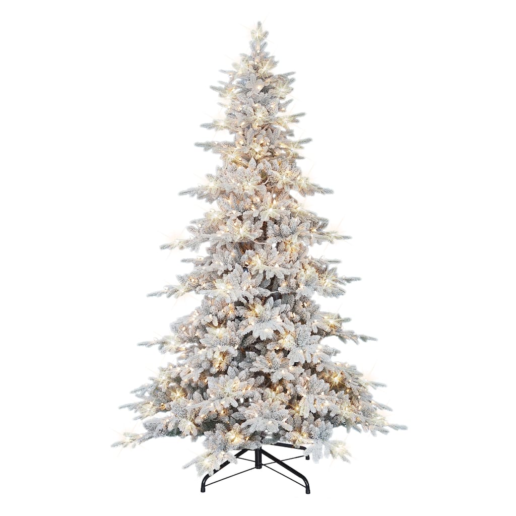 Puleo International 9 ft. Pre-lit Flocked Utah Fir Artificial Christmas Tree with 800 Warm White LED Lights