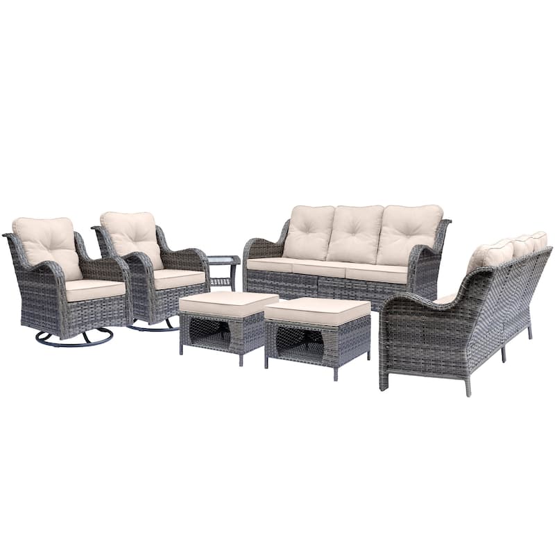 Outdoor Patio Furniture Set-Wicker Patio Conversation Swivel Chair Set