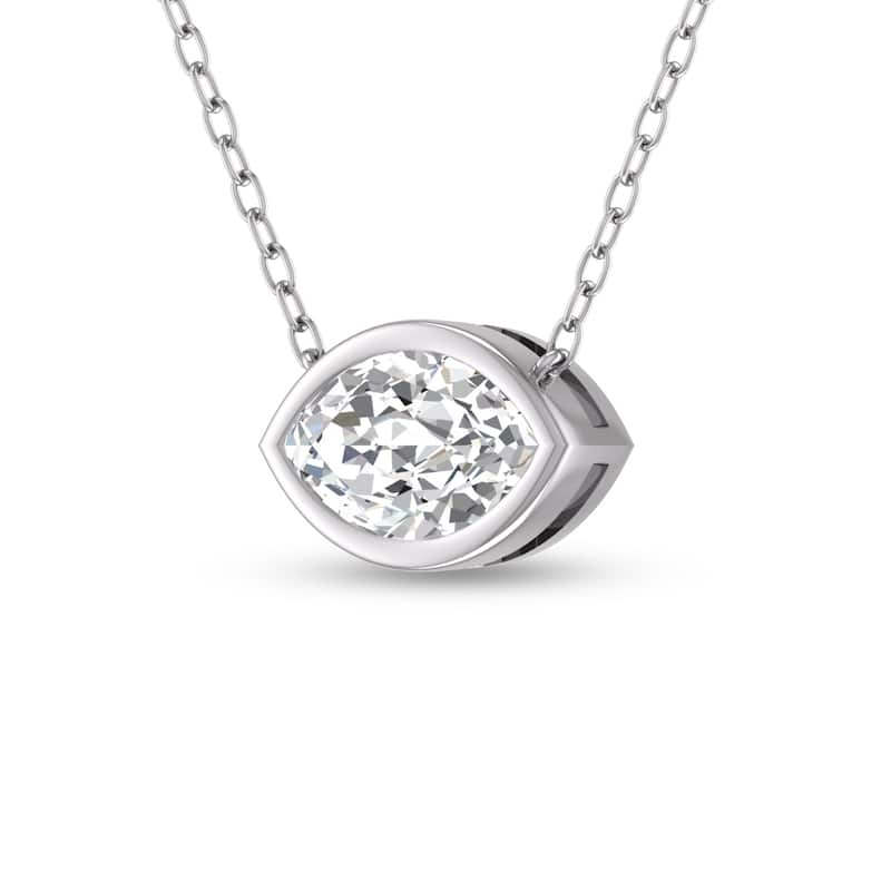 Marquee Lab Grown 1/2 Carat Marquise Shaped Bezel Set Diamond Solitaire Pendant in 14K White Gold
