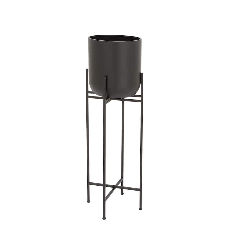 Black Iron Metal Modern Contemporary Planter on metal stand