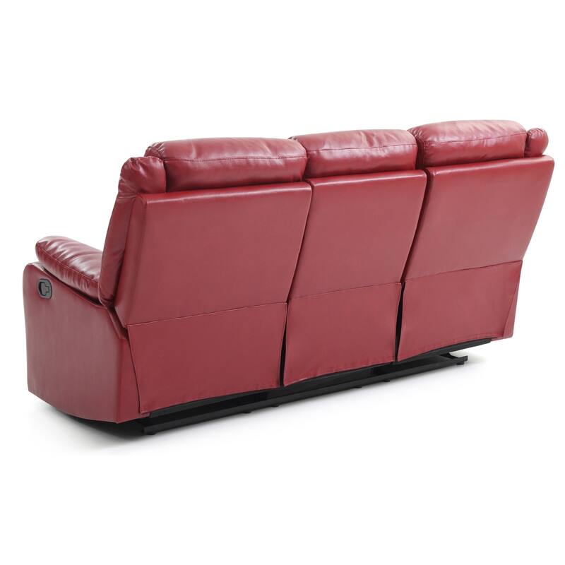 Faux leather 3-Seater Reclining Sofa with Pillow Top Arms - 76" - Red