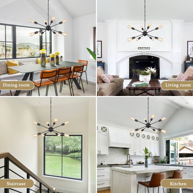8-Light 23.54 in. Sputnik Chandelier for Living Room with Plug in Cord