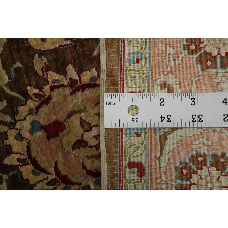 Hand Knotted Traditional Silk Brown Floral Area Rug - 3' 10'' X 2' 4''