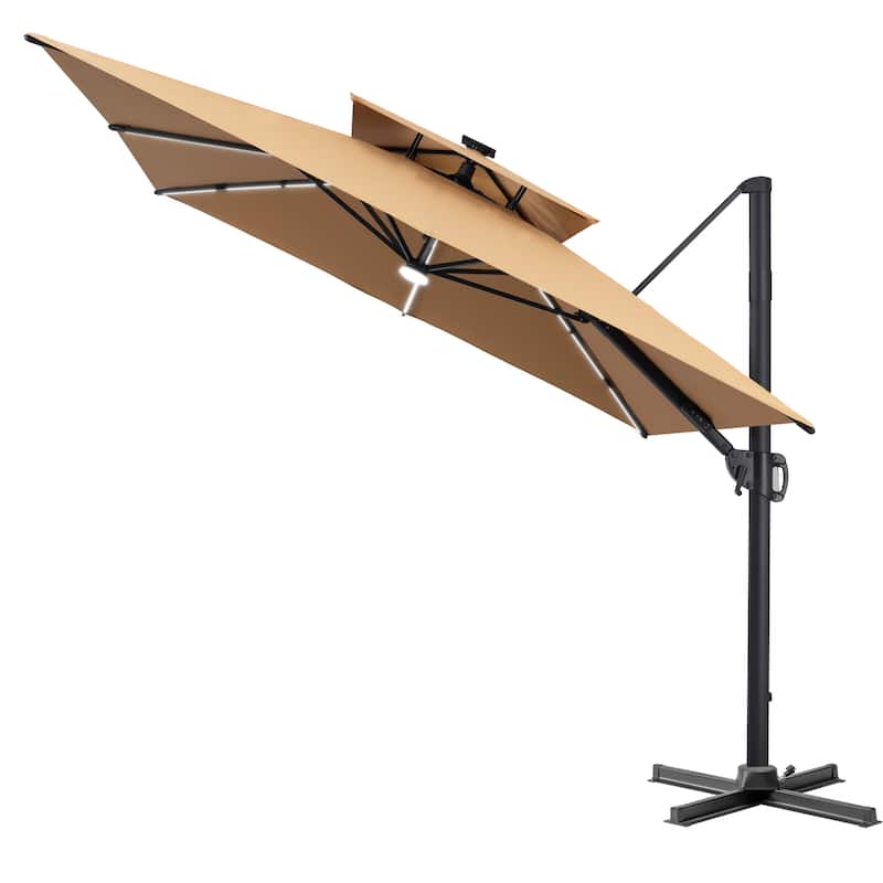 11' patio table umbrella Amazon.com: Tangkula 11 Pieces Patio Dining Set with 15ft Double-Sided LED Patio  Umbrella (Base Included), Outdoor Rattan Furniture Set with 8 Stackable  Chairs, Acacia Wood Dining Table and Umbrella (Wine) : Patio,