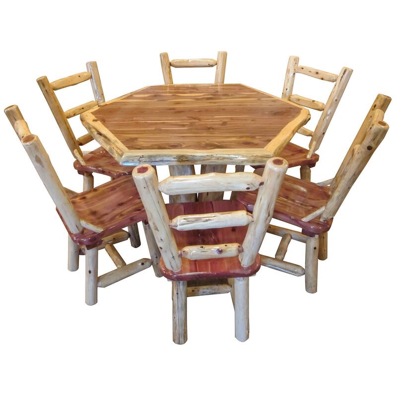 Red Cedar Log - Hexagon Table Set - Red Cedar