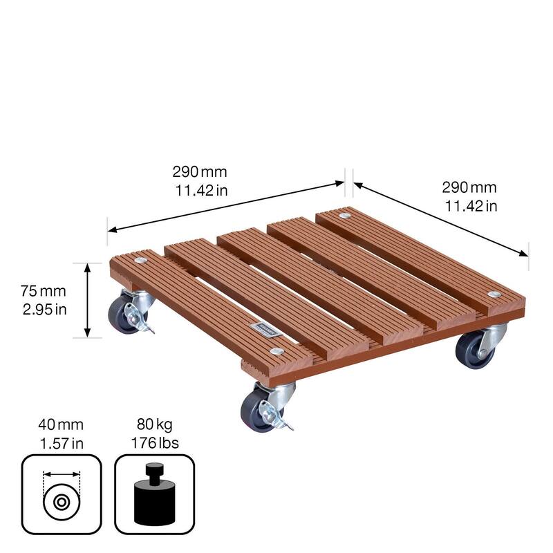 WAGNER design yourself 11.4" Square WPC Plant Caddy, Indoor/Outdoor, with Brakes
