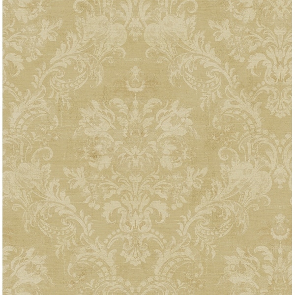 slide 2 of 8, Seabrook Designs Lidia Floral Damask Unpasted Wallpaper 20.5 in. W x 33 ft. L - Metallic Tan