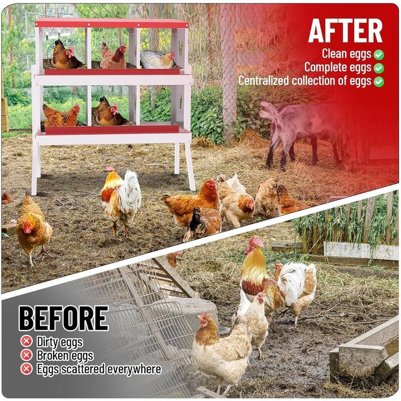 Wall-Mount or Free-Standing Metal Chicken Nesting Box for Hens, Red with Legs
