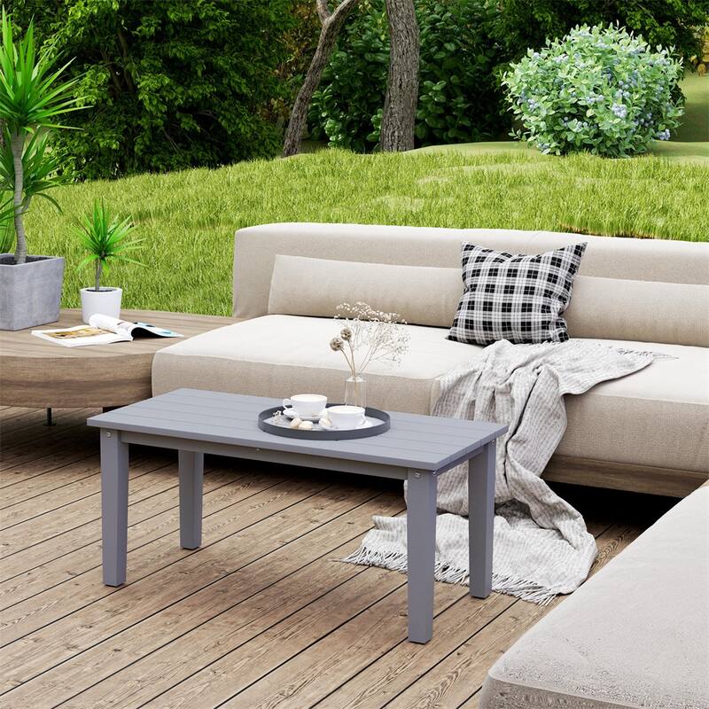 HDPE Outdoor Coffee Table with Slatted Table Top - 35.8" L x 17.3" W x 16.5" H