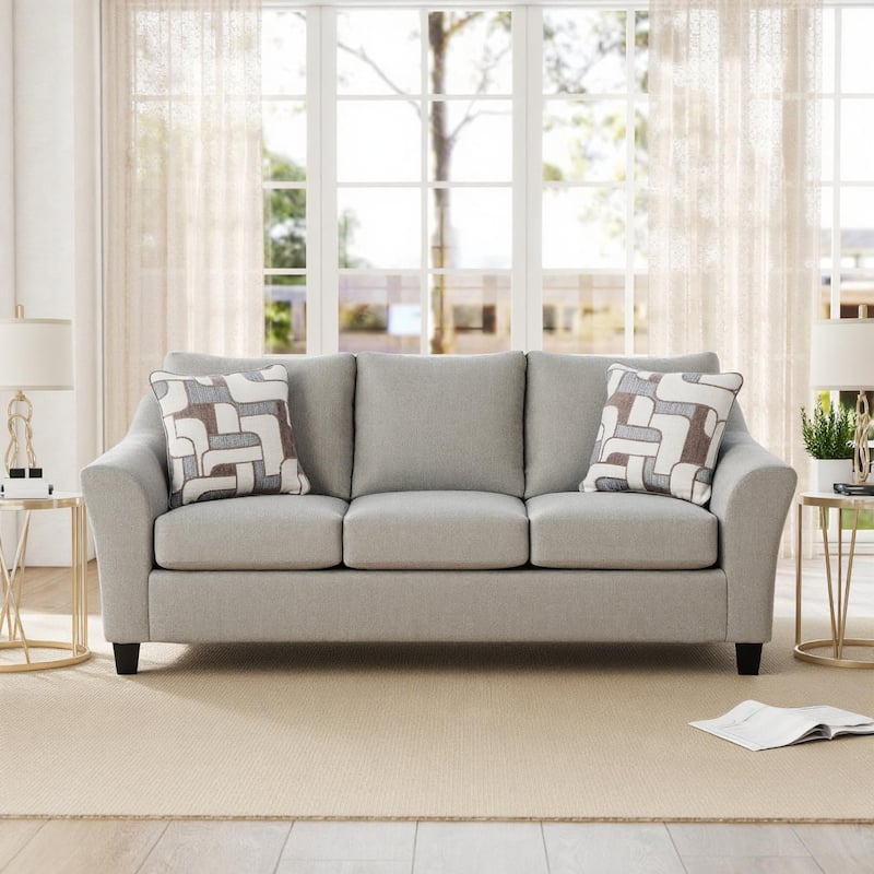Roundhill Furniture Elaris Contemporary Flared Arm Sofa with Soft Chenille Upholstery, Taupe - 7'6" x 9'6"