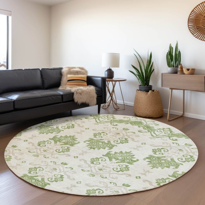 Machine Washable Indoor/ Outdoor Chantille Medallion Damask Rug