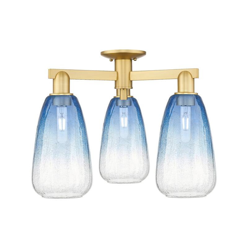 Innovations Lighting 716-3F-15-24 Brookhaven Almond Semi-Flush - Satin Gold / Sapphire Blue
