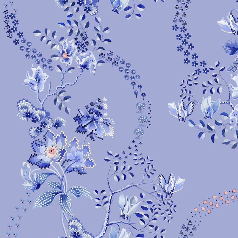 Cath Kidston Road Floral Dusky Blue Wallpaper