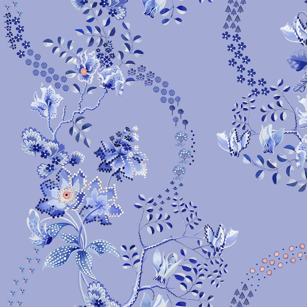 Cath Kidston Road Floral Dusky Blue Wallpaper